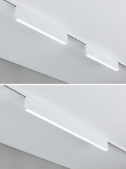 Moderne weiße LED-Schienenleuchte aus Aluminium mit klarer Linienführung für Innenbeleuchtung