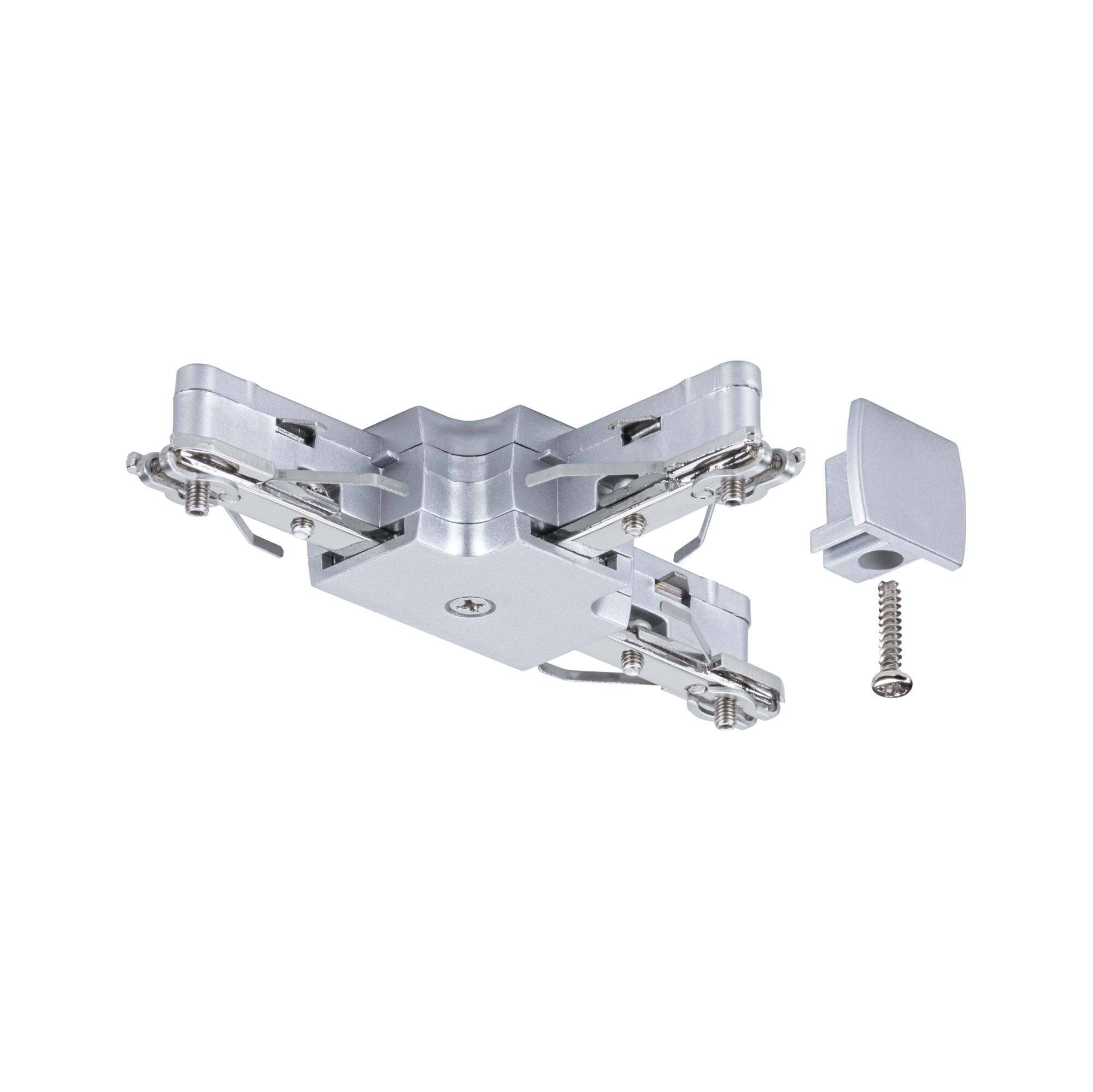 Zilverkleurige metalen connector met schroef en kap voor LED-rails verlichtingssystemen