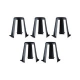 Set of five black plastic furniture feet with wide base and sturdy design