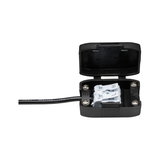 Black plastic housing with open lid and white cable connector for electrical wiring connections