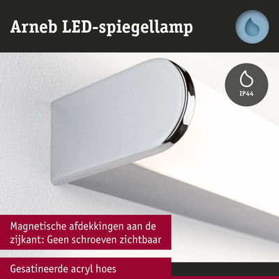 Arneb LED-spiegellamp met gesatineerde acrylhoes en magnetische zijafdekkingen zonder zichtbare schroeven