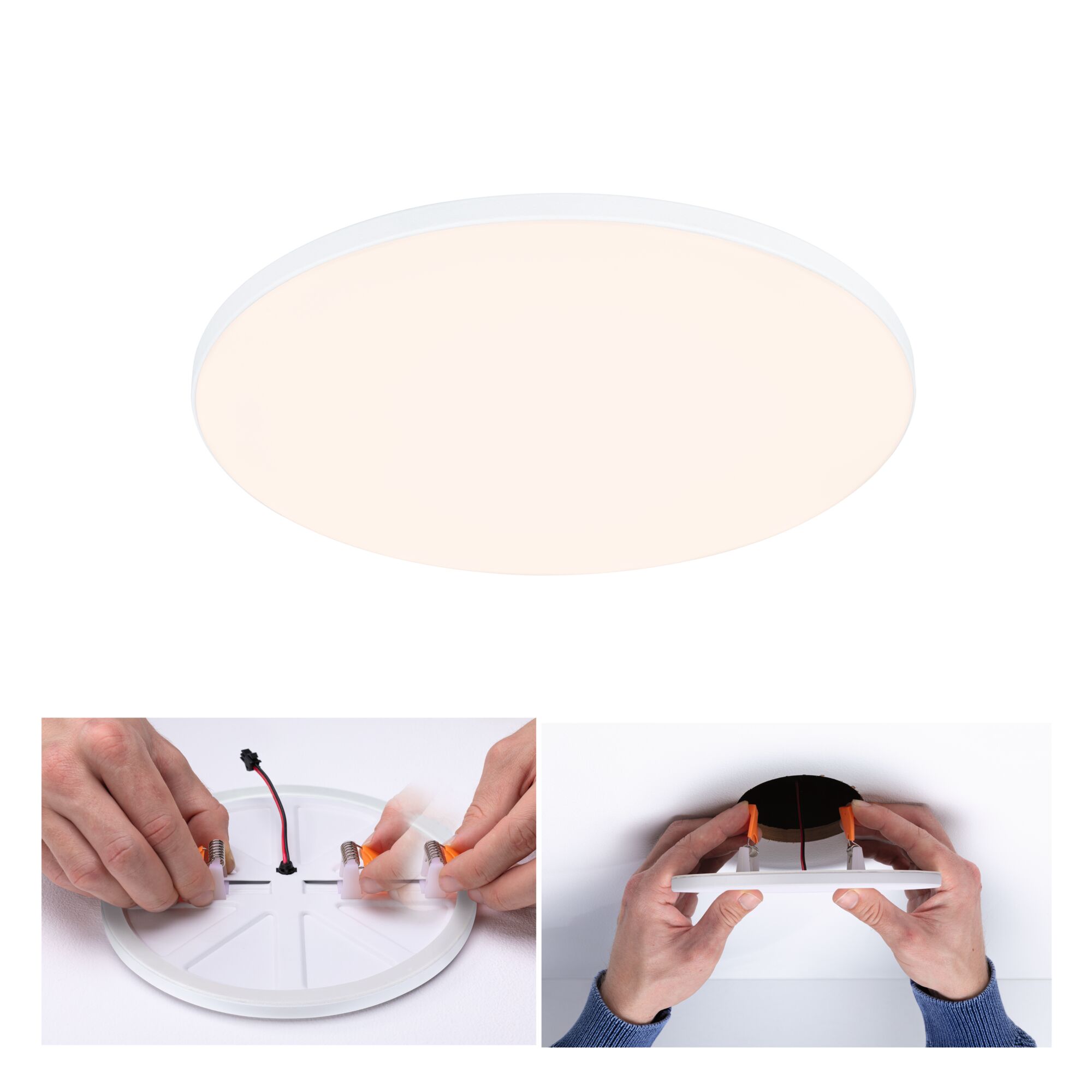 VariFit Panneau encastré LED Veluna Edge IP44 rond 200mm 17W 1500lm 3000K Blanc gradable Plafonnier LED rond blanc avec clips de montage, éclairage intérieur économique pour pièces à vivre