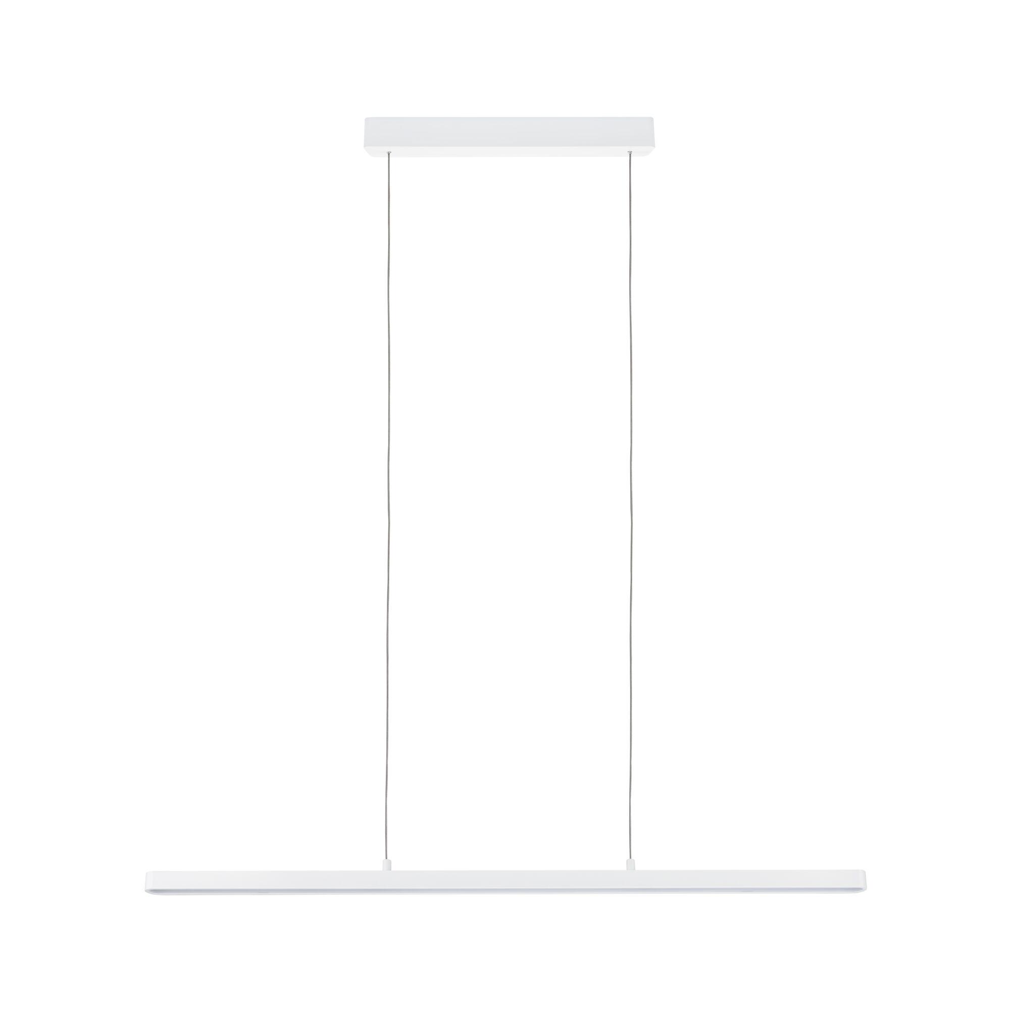 Modern white metal LED pendant light with slim design for living rooms and offices
