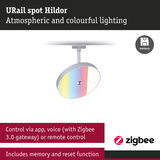 URail Spot Hildor silver ceiling spotlight with colorful LED lighting and Zigbee smart control