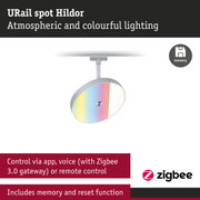 URail Spot Hildor silver ceiling spotlight with colorful LED lighting and Zigbee control
