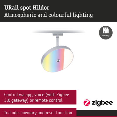 URail Spot Hildor silver ceiling spotlight with colorful LED lighting and Zigbee smart control