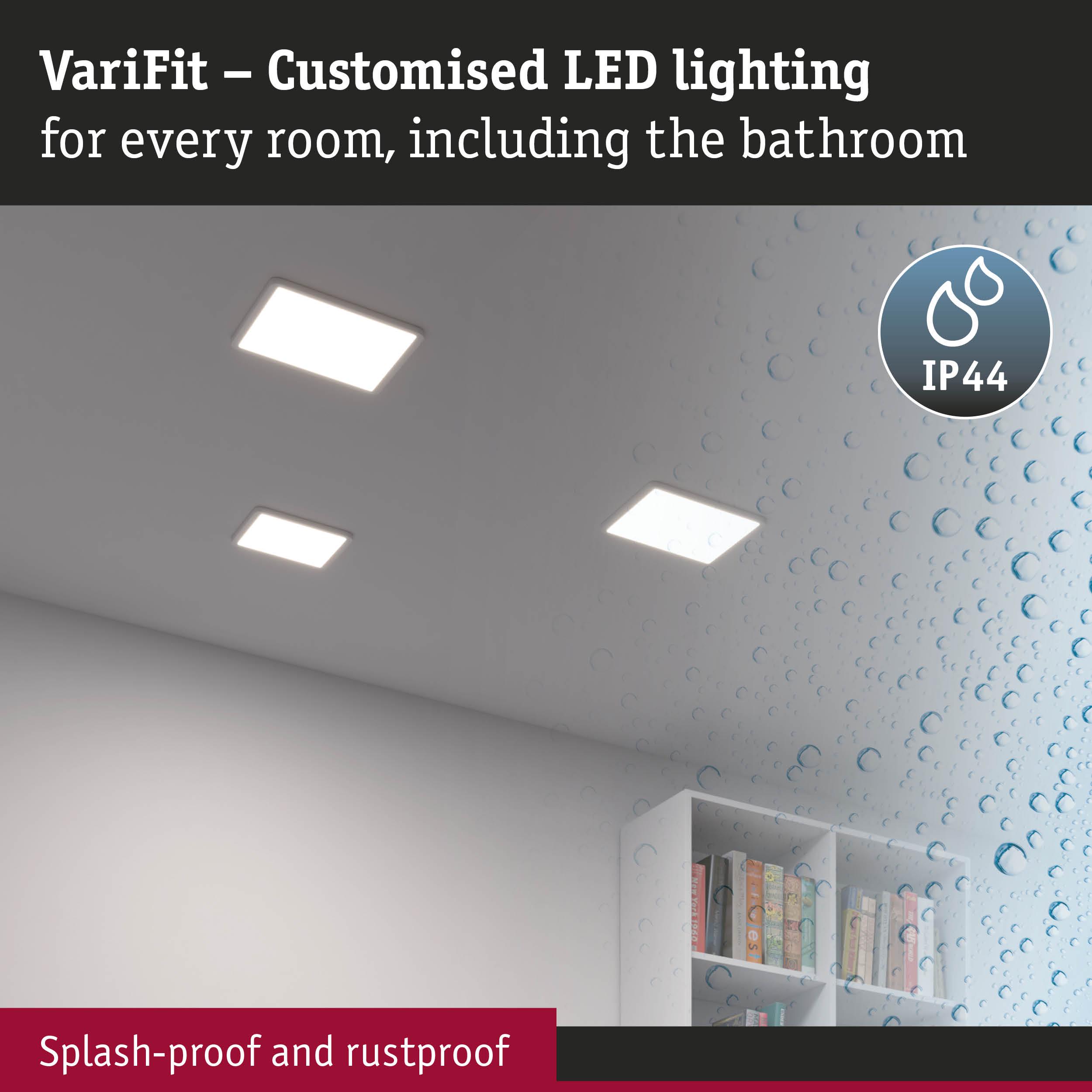 VariFit white LED ceiling lights, splash-proof and rustproof, perfect for bathroom and room lighting