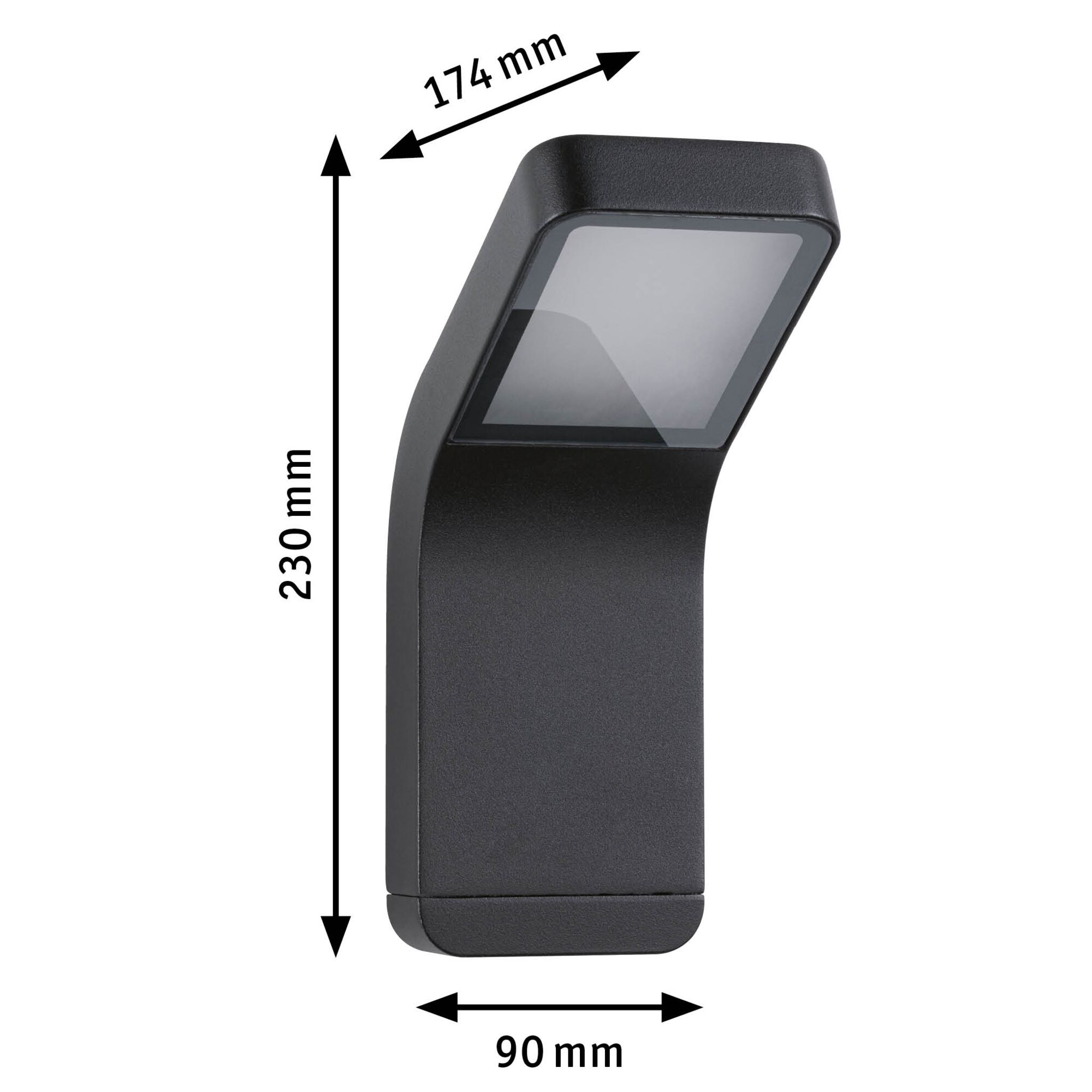 Black LED outdoor wall light made of plastic, dimensions 230x174x90 mm for garden lighting