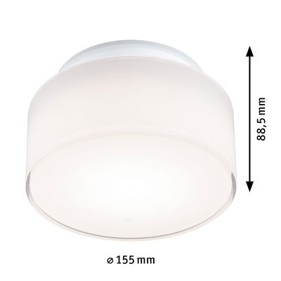 Round white plastic ceiling light with 155 mm diameter and 88.5 mm height for living spaces
