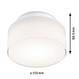 Round white plastic ceiling light with 155 mm diameter and 88.5 mm height for living spaces