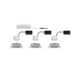 Three white LED recessed spotlights with black drivers and white junction box for modern lighting