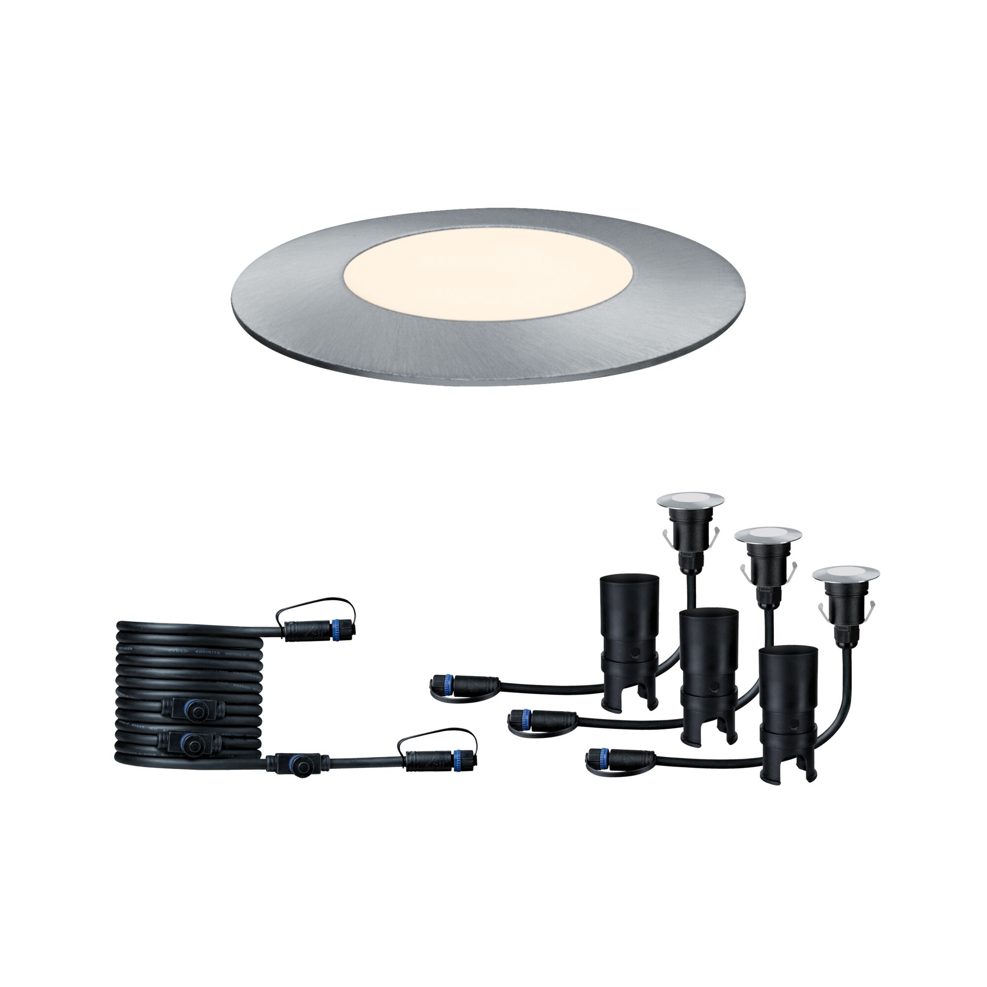 Plug & Shine LED-gulvindbygningsarmatur Floor Mini EBL Udvidelsessæt IP67 3000K 3x2,5W Sølv