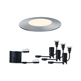 Ensemble de spots LED encastrés ronds en aluminium argenté avec câbles et connecteurs pour éclairage extérieur