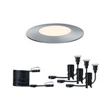 Ensemble de spots LED encastrés ronds en aluminium argenté avec câbles et connecteurs pour éclairage extérieur