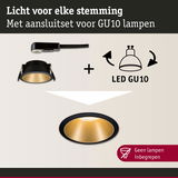 Zwarte inbouwspot met gouden binnenring en aansluitset voor LED GU10 lampen zonder lampen
