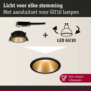 Zwarte inbouwspot met gouden binnenkant en aansluitset voor GU10 LED-lampen