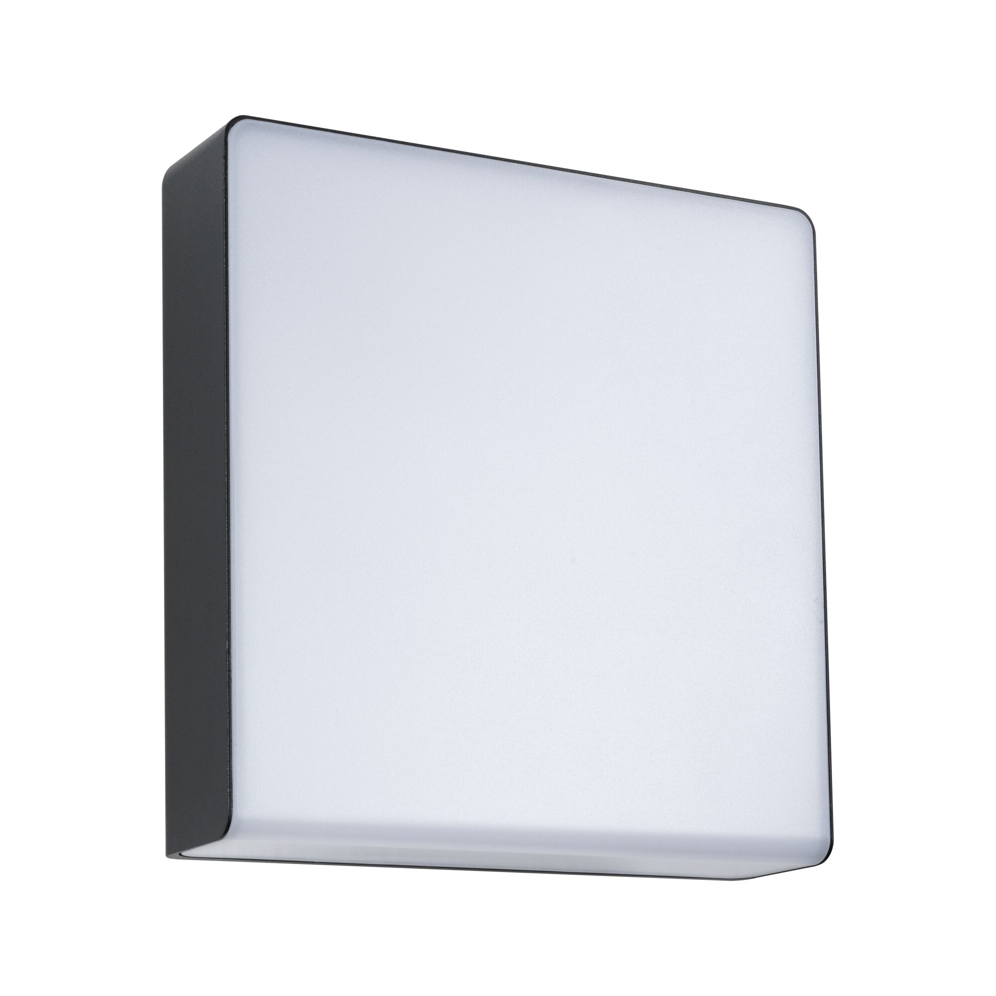 Square LED wall light with black housing and white diffuser for modern indoor lighting