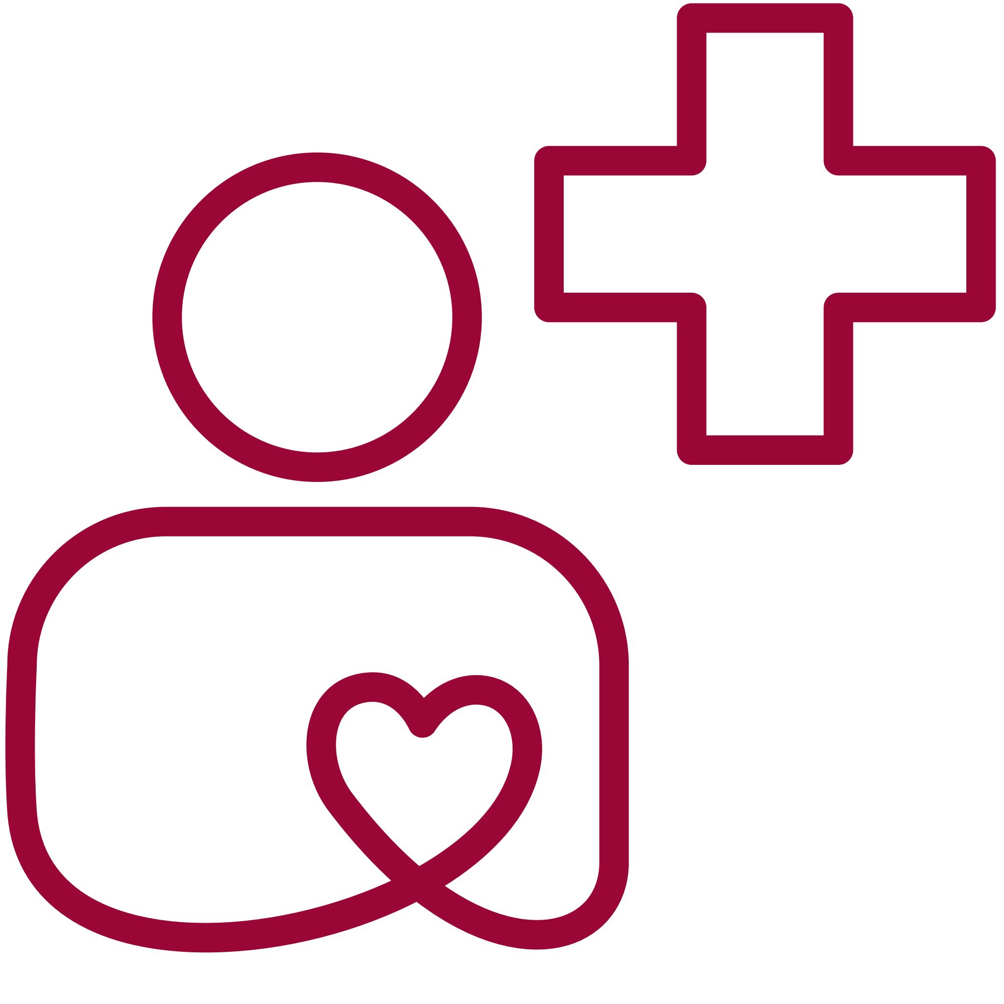 Rotes Symbol mit Person, Herz und Kreuz für Gesundheitsschutz und Wohlbefinden