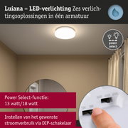 Witte Luiana LED-plafondlamp met Power Select-functie en instelbaar stroomverbruik via DIP-schakelaar