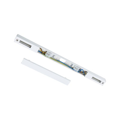 White aluminum housing with exposed wiring for LED light strips, electrical connection module