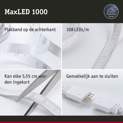 MaxLED 1000 LED-strip met plakband, 108 LEDs per meter, elke 5,55 cm in te korten, eenvoudig aan te sluiten