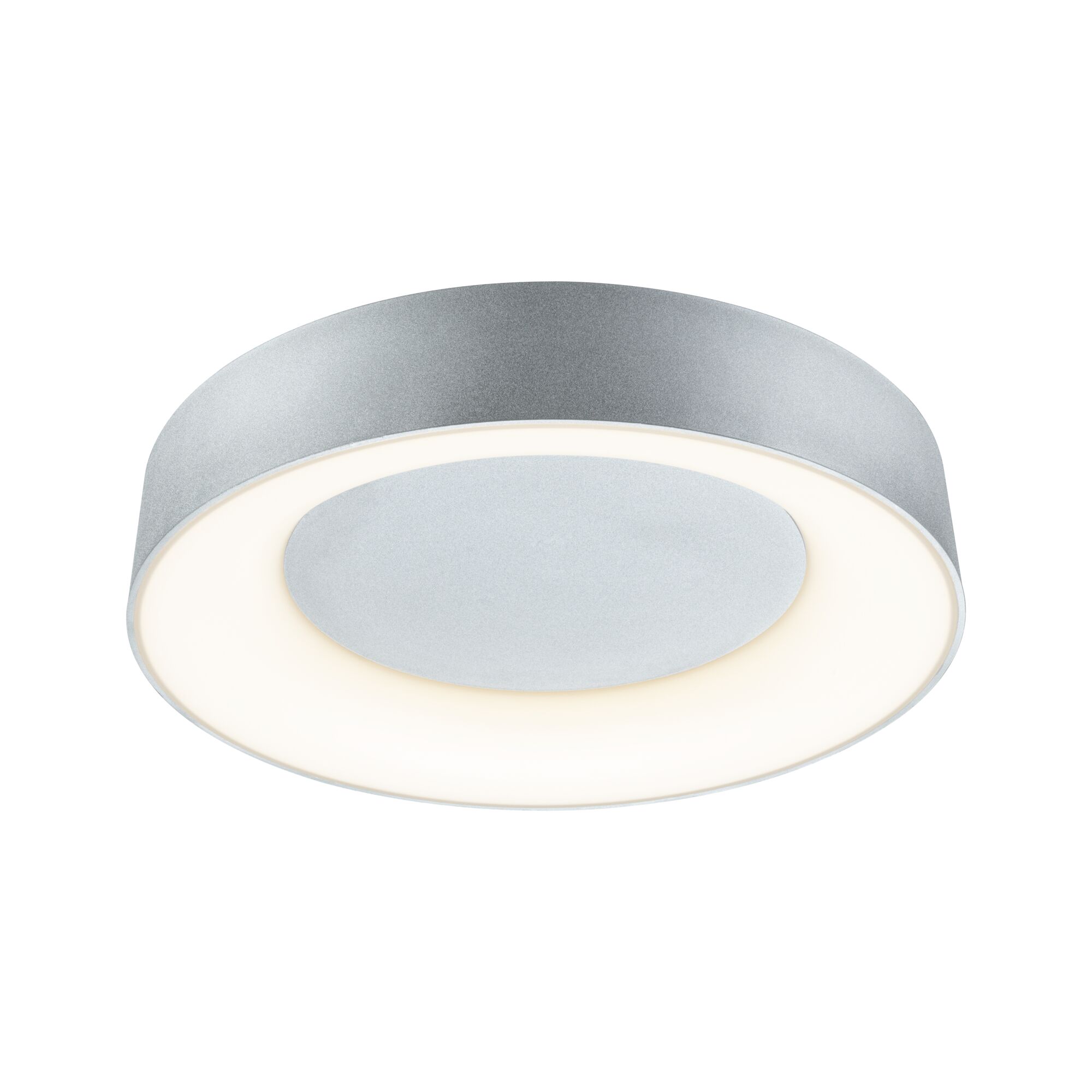 Runde Deckenleuchte aus silbernem Metall mit integriertem LED-Licht für modernes Raumdesign