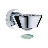 Modern wall spotlight in chrome metal with round base and conical reflector for LED lighting