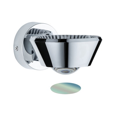 Modern wall spotlight in chrome metal with round base and conical reflector for LED lighting