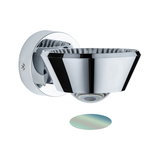 Modern wall spotlight in chrome metal with round base and conical reflector for LED lighting