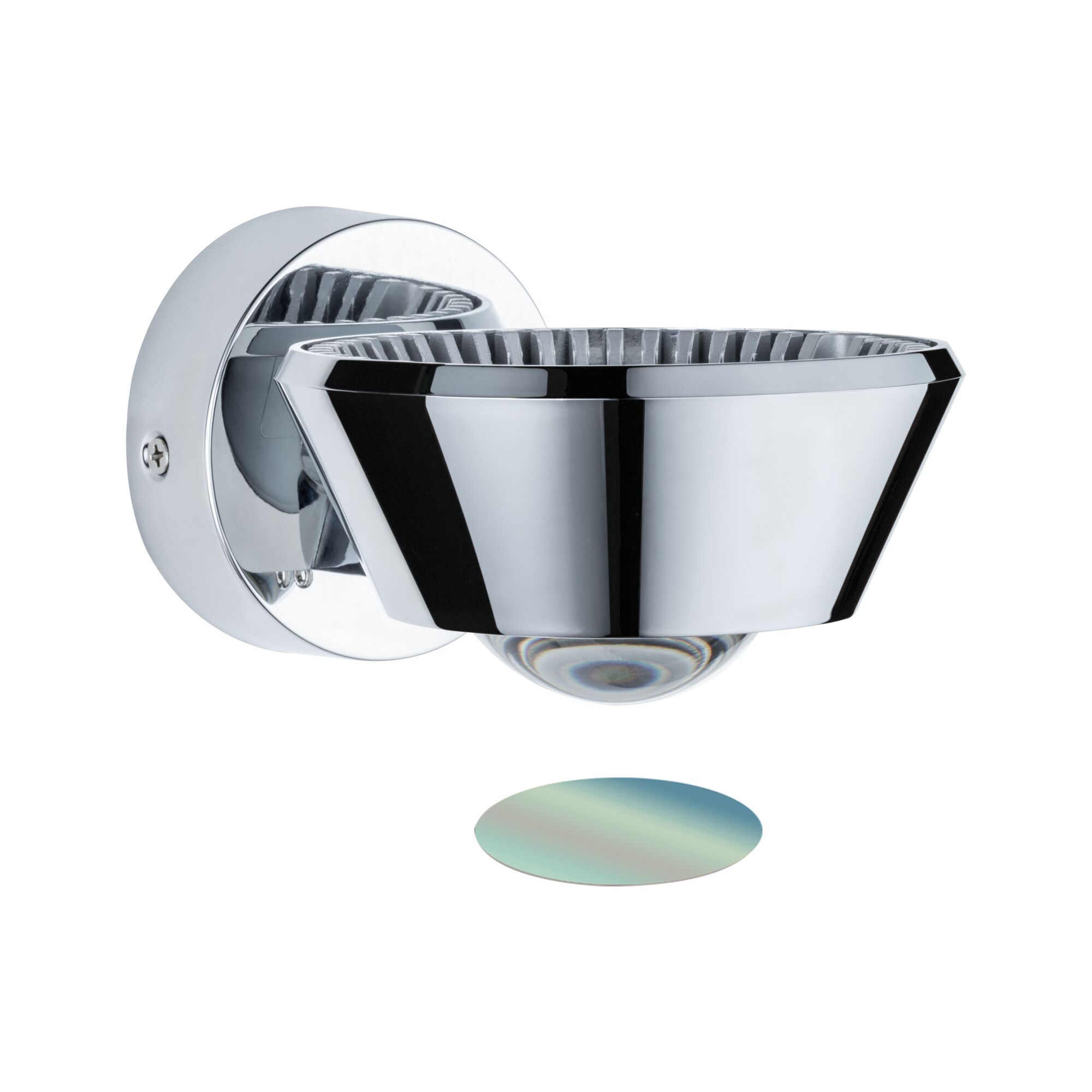 Moderne wandspot van chroom metaal met kegelvormige reflector voor accentverlichting