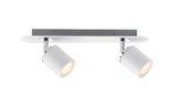 Modern ceiling spotlight with two white metal lamps and chrome details for living spaces