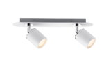 Modern ceiling spotlight with two white metal lamps and chrome details for living spaces
