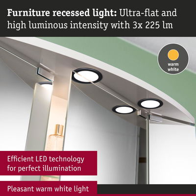 Ultra-flat furniture recessed light with warm white LED for efficient and bright illumination