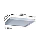 Vierkante LED-plafondlamp van zilverkleurig aluminium, 220x220 mm en 20 mm hoog voor moderne verlichting