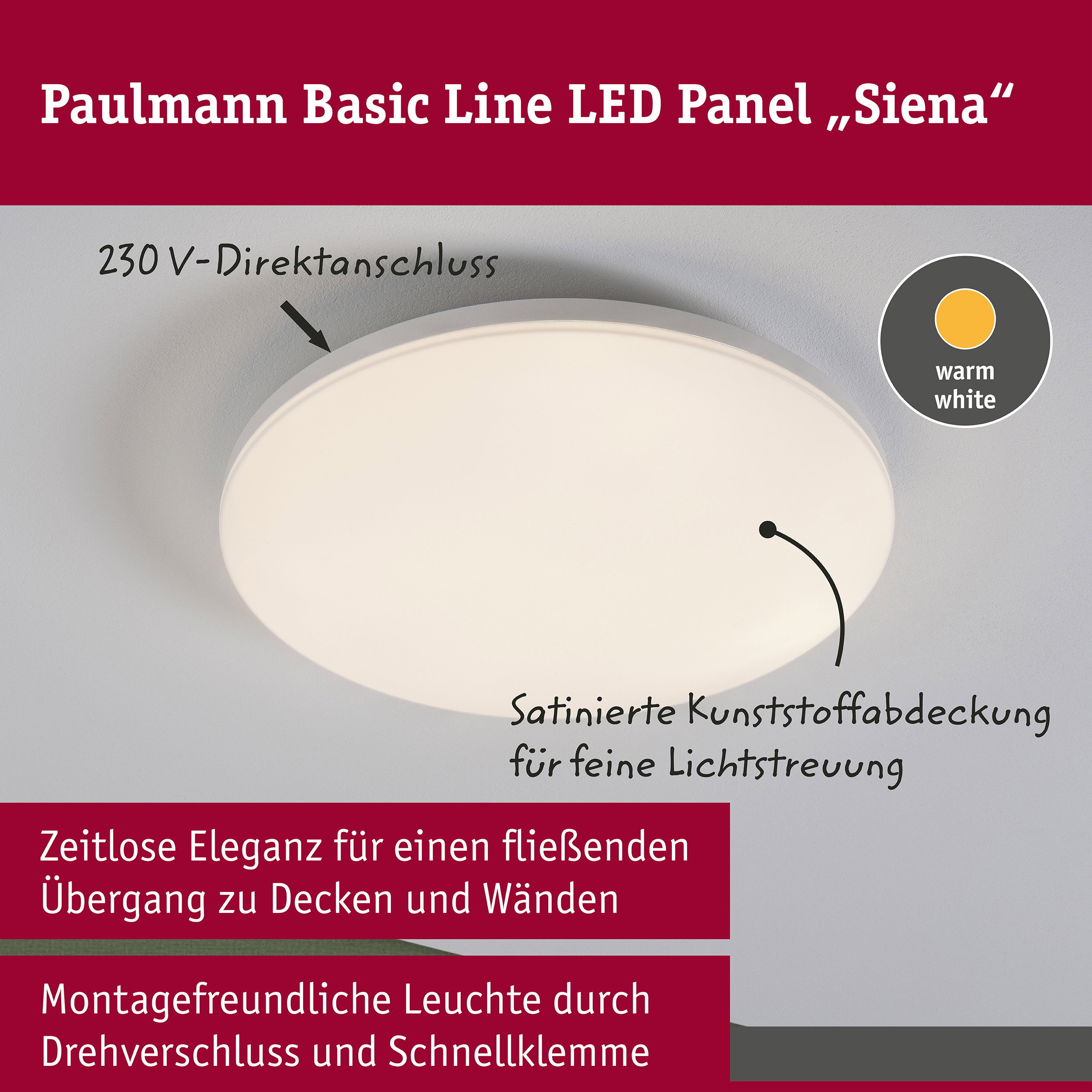 LED Deckenleuchte Siena 3000K 360mm 1700lm 230V 22W