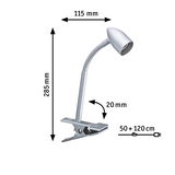 Silver metal clip lamp with flexible neck, 285x115 mm, LED desk light for workspace lighting