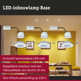 Witte LED-inbouwlampen met verwisselbare LED-coins en 45 mm inbouwdiepte voor 230 V aansluiting