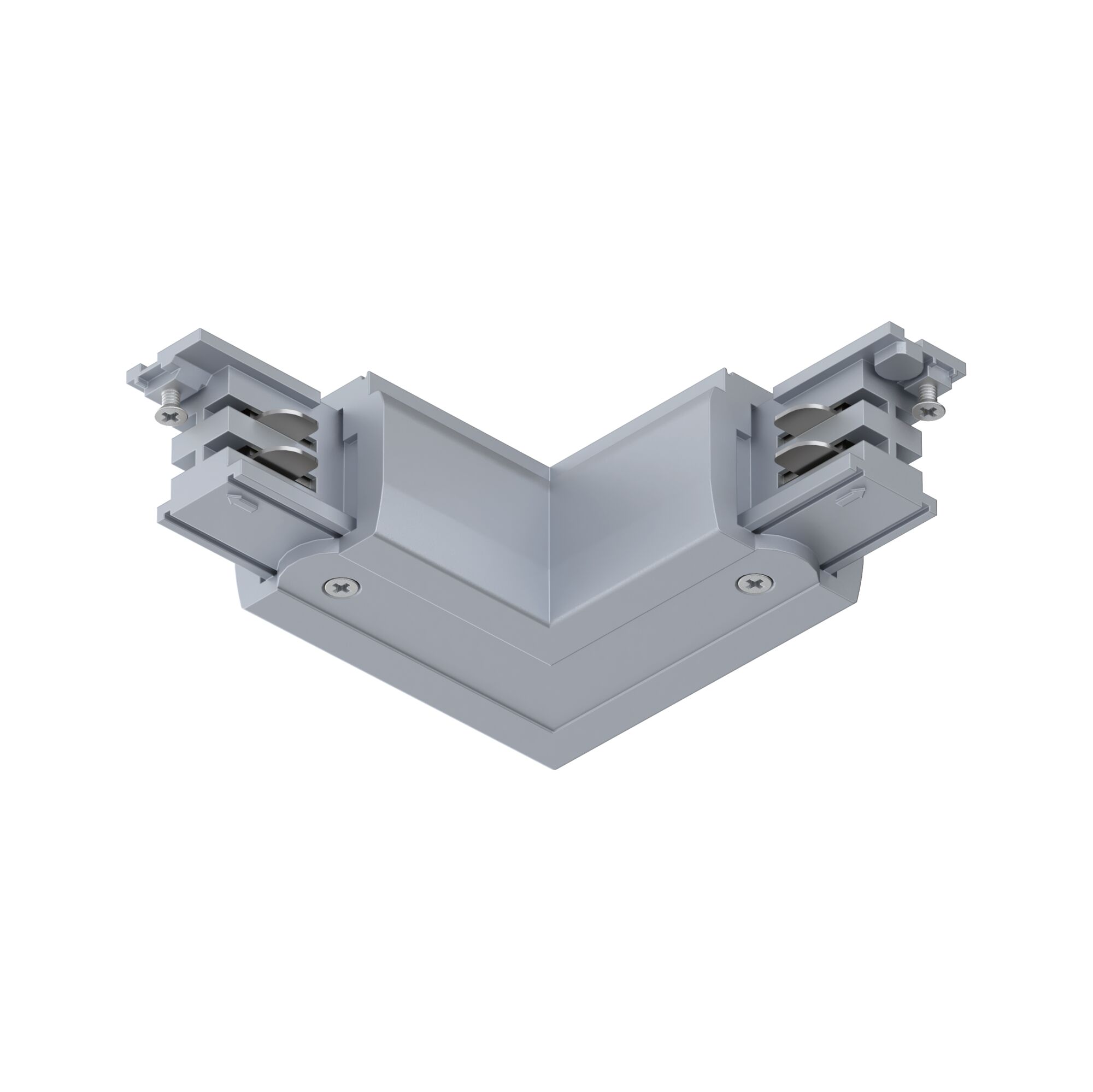 Grey plastic corner connector for track systems, suitable for LED track lighting installation