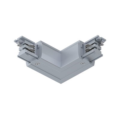 Grey plastic corner connector for track systems, suitable for LED track lighting installation