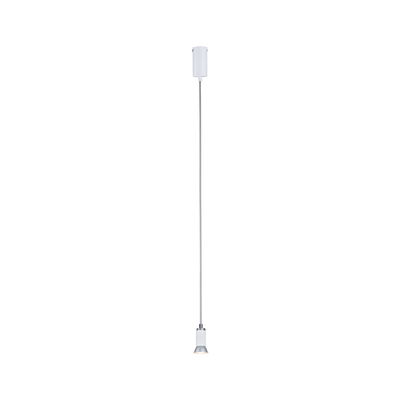 Moderne witte LED-hanglamp met zilveren kabel voor gerichte accentverlichting