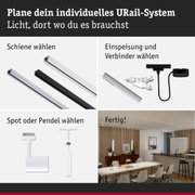 Modulares URail-Schienensystem in Schwarz und Weiß mit Steckverbindern für flexible LED-Beleuchtung.