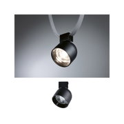 Black metal LED spotlight with adjustable head for modern indoor lighting solutions