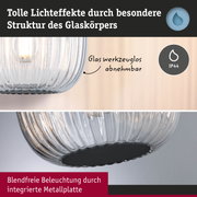 Glas-Deckenleuchte mit strukturierter Oberfläche und integrierter Metallplatte für blendfreie Beleuchtung