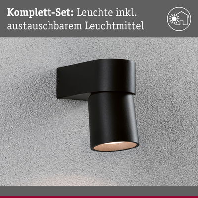 Schwarze Wandlampe aus Metall mit austauschbarem Leuchtmittel für moderne Außenbeleuchtung