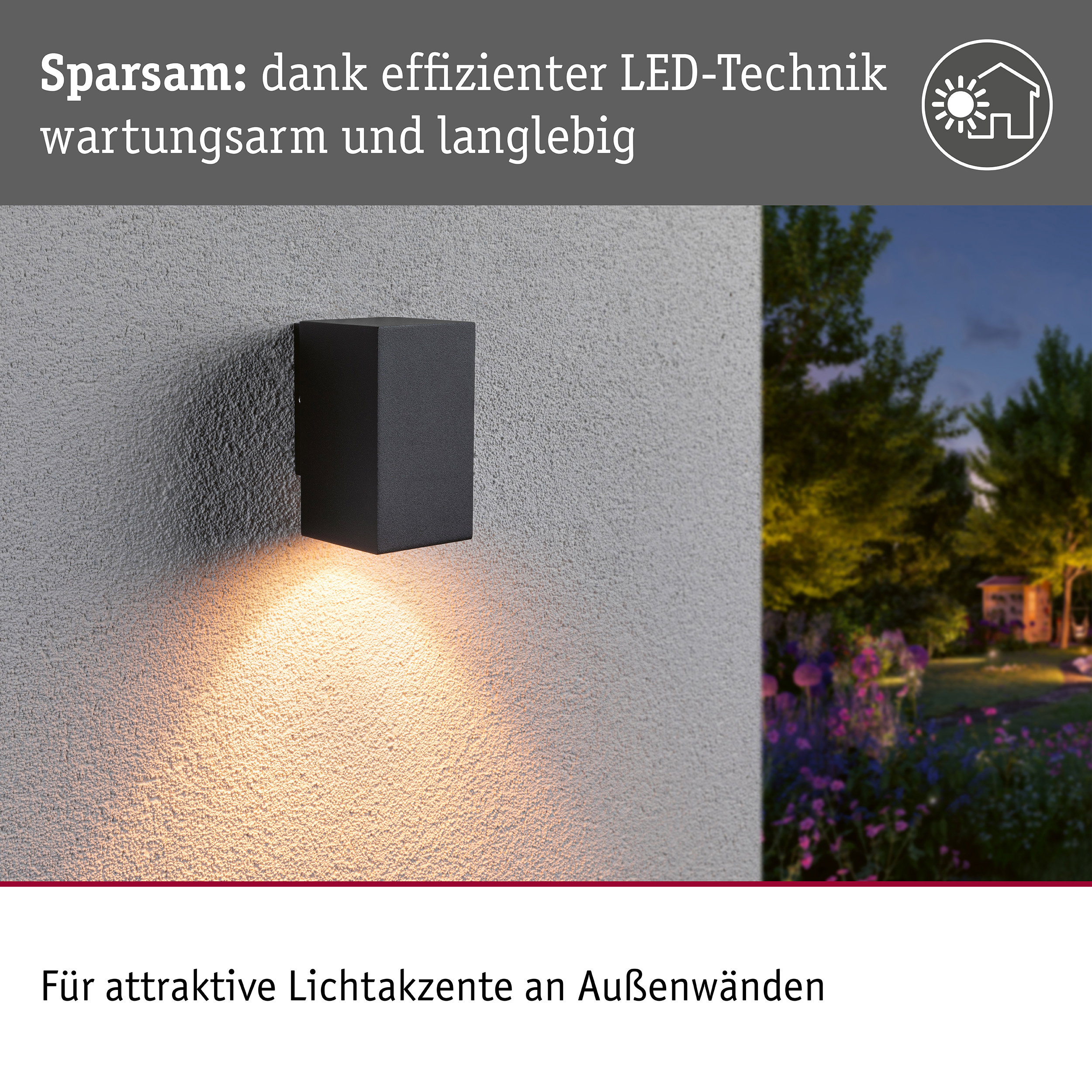 LED Wandleuchte Flame insektenfreundlich IP44 eckig 58x103mm 2200K 4W 265lm 230V 75° Anthrazit Metall