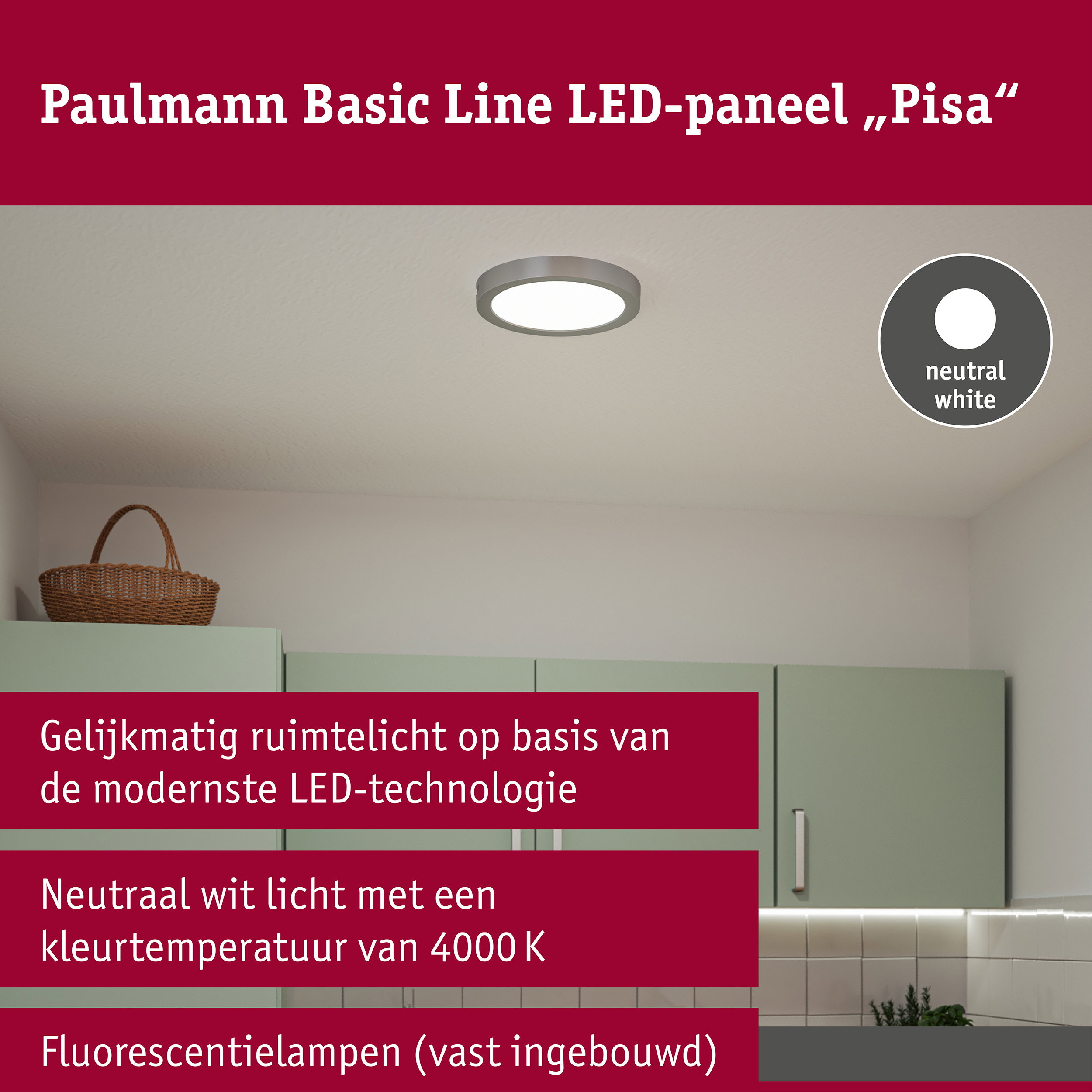 LED-paneel Pisa 4000K 290mm 1800lm 17W Chroom mat