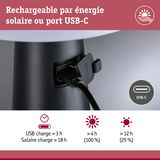 Port de charge USB-C noir sur appareil rechargeable par énergie solaire ou USB-C pour énergie durable.