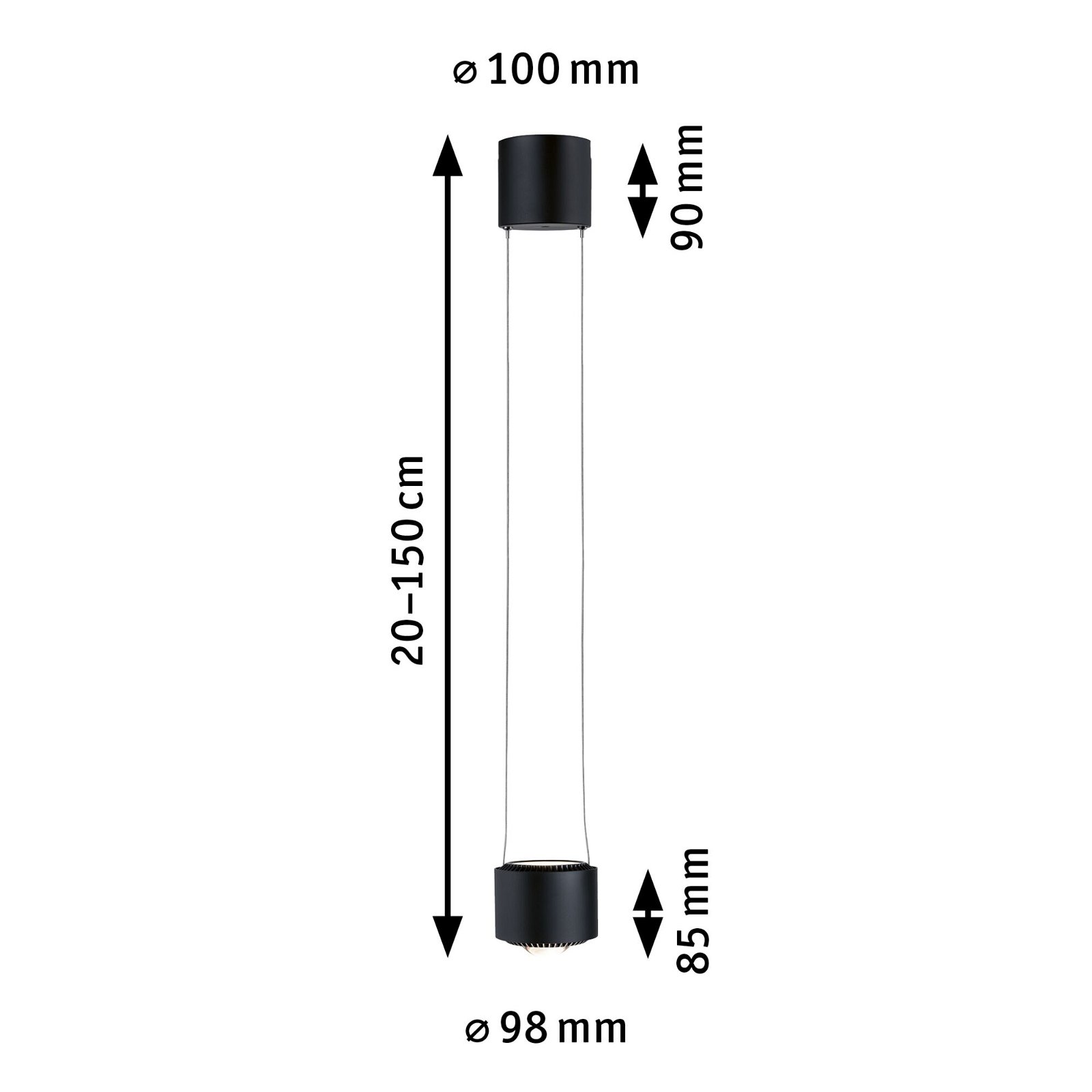 URail LED Pendel Aldan 860lm / 460lm 8,5 / 1x4,5W 2700K dimmbar 230V Schwarz matt