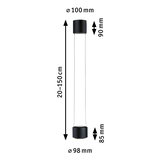 Black metal LED pendant light with adjustable length 20-150 cm and 98 mm diameter for modern lighting