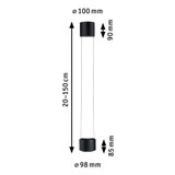 Schwarze LED-Pendelleuchte aus Metall mit verstellbarer Länge 20-150 cm und 98 mm Durchmesser